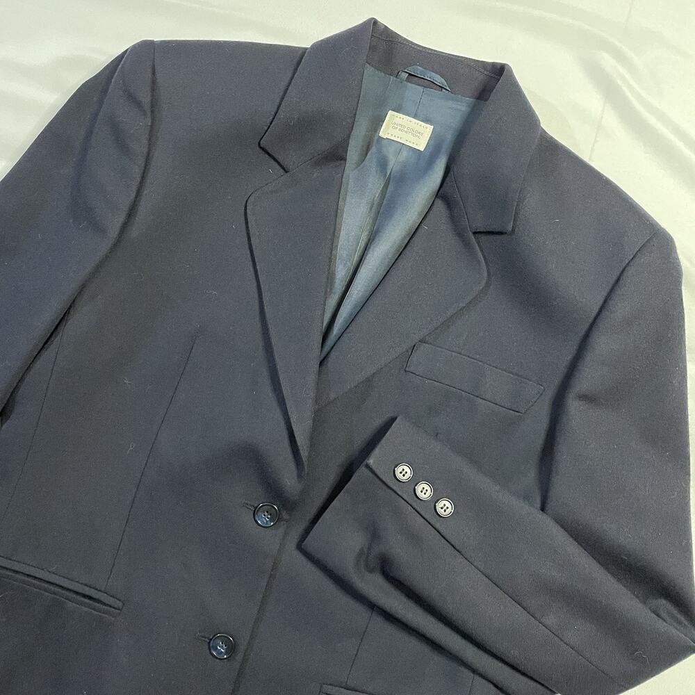 Vintage United Colors of Benetton Navy Wool Blazer‎ Made in Italy Ventless 44R